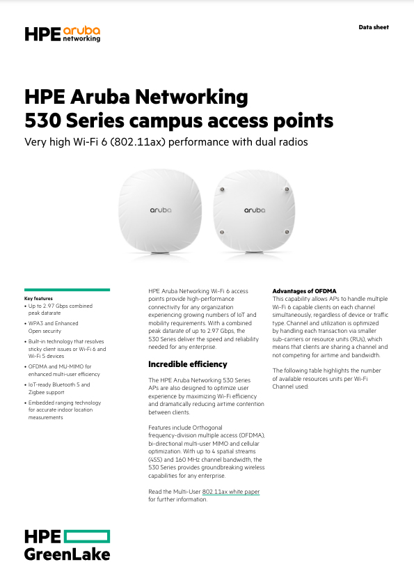 Aruba 530 Series Campus Access Points 14 Min Read Time