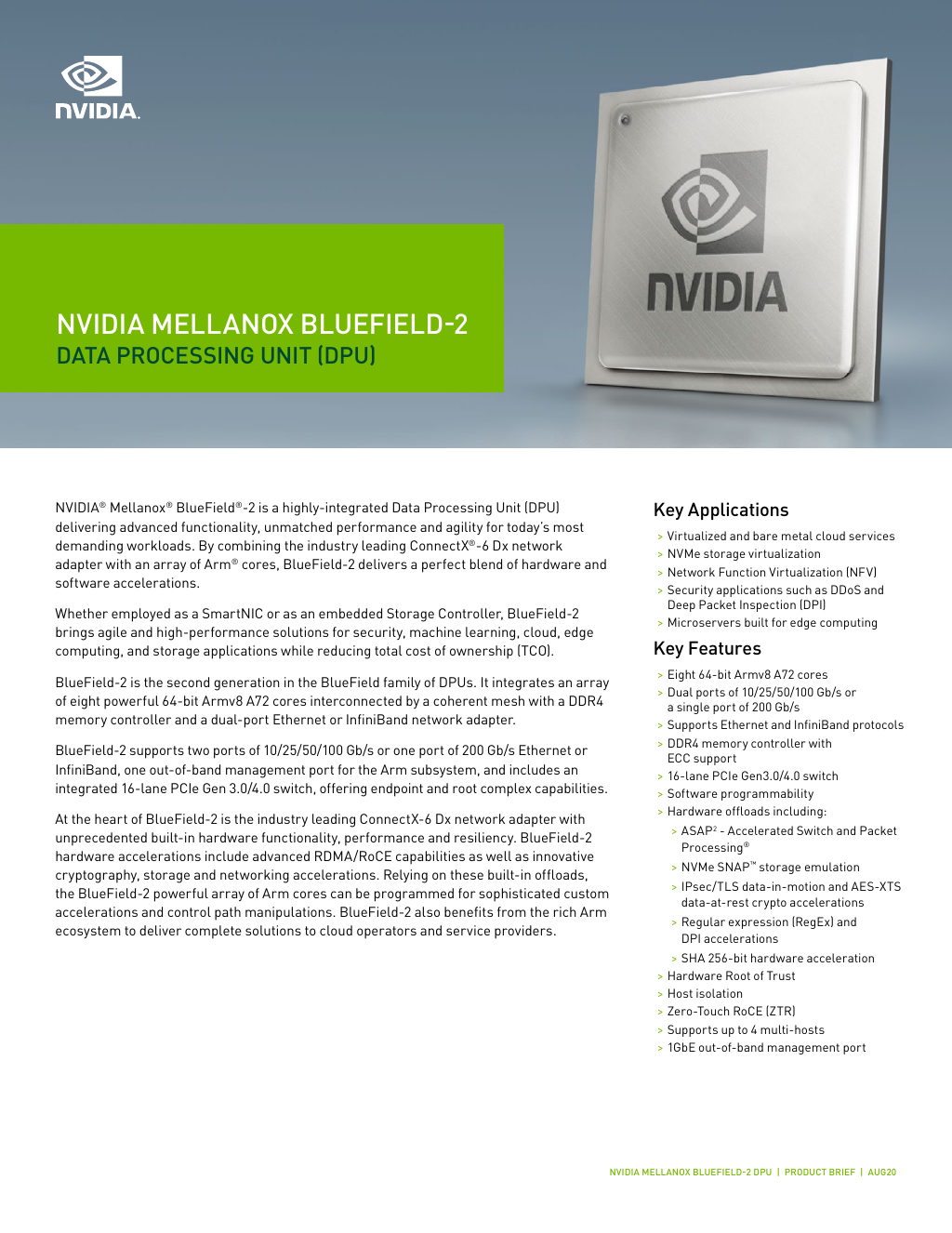 Nvidia Mellanox Bluefield Data Processing Unit Dpu