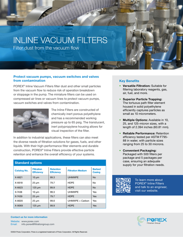 Porex Inline Vacuum Filters Brochure