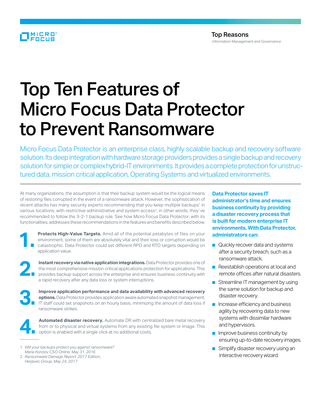 Top Ten Features Of Micro Focus Data Protector To Prevent Ransomware