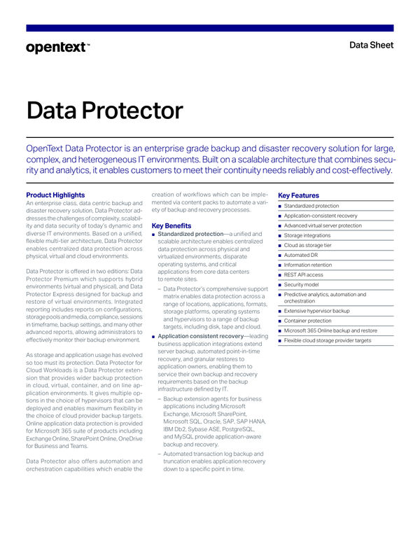 View the data protector datasheet