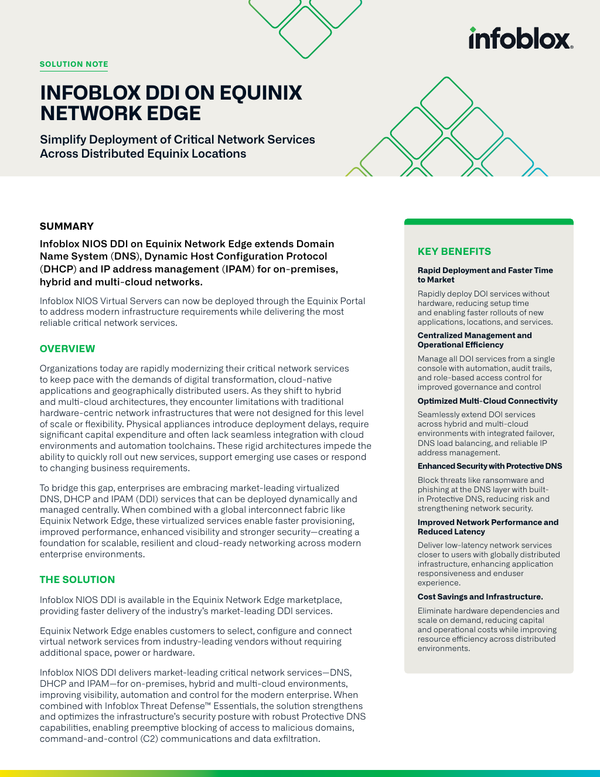 [Solution Note] Infoblox DDI on Equinix Network Edge