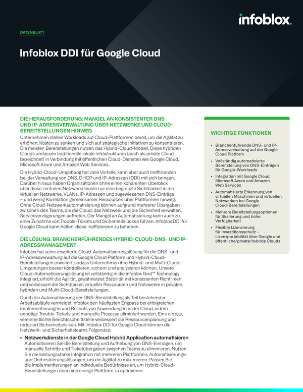 Infoblox DDI für Google Cloud