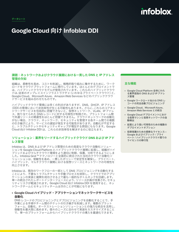 Google Cloud 向け Infoblox DDI