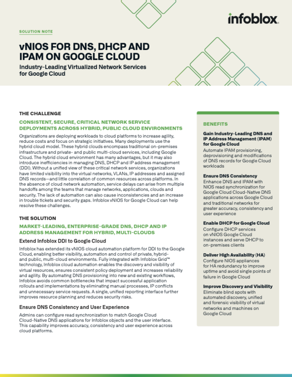 [Solution Note] vNIOS for DNS, DHCP and IPAM On Google Cloud