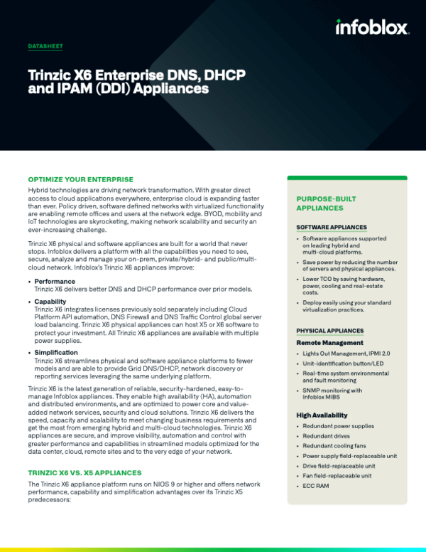 Trinzic X6 Enterprise DNS, DHCP & IPAM (DDI) Appliances | Infoblox