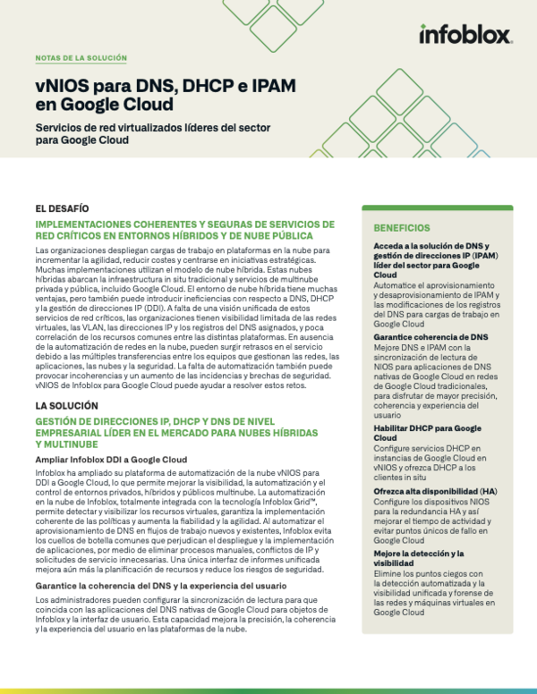 vNIOS para DNS, DHCP e IPAM en Google Cloud