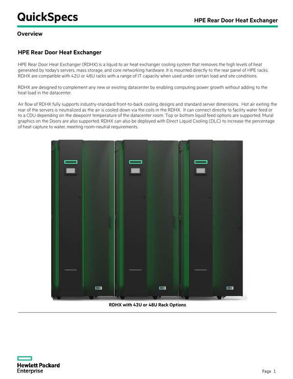 HPE Rear Door Heat Exchanger QuickSpecs [1 min read time]