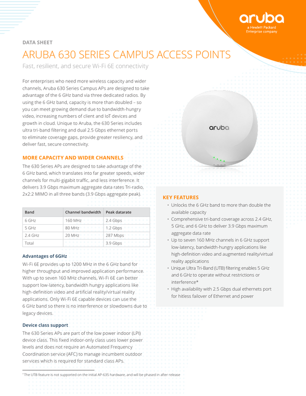 630 Series Wi-Fi 6E Indoor Access Points