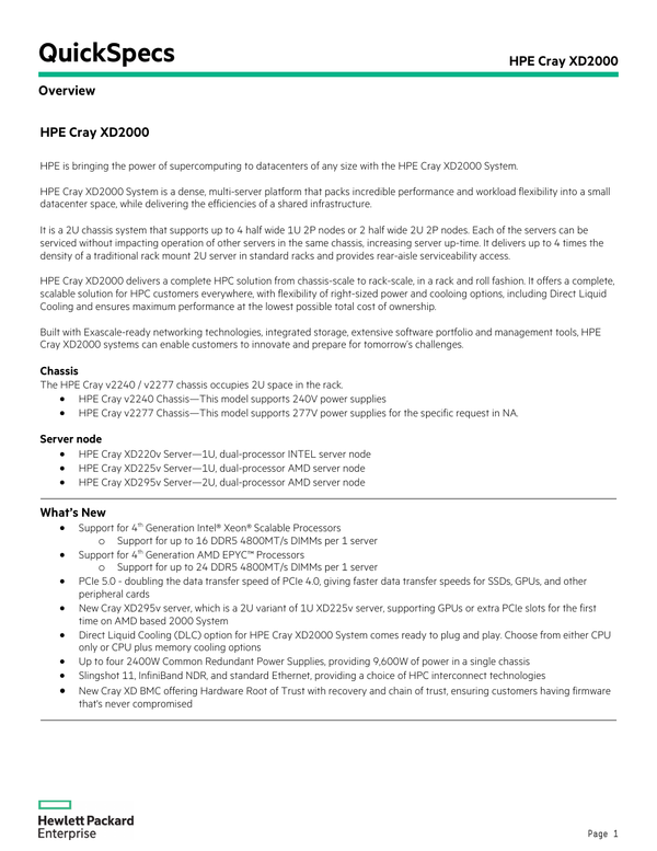 HPE Cray XD2000 QuickSpecs [34 min read time]