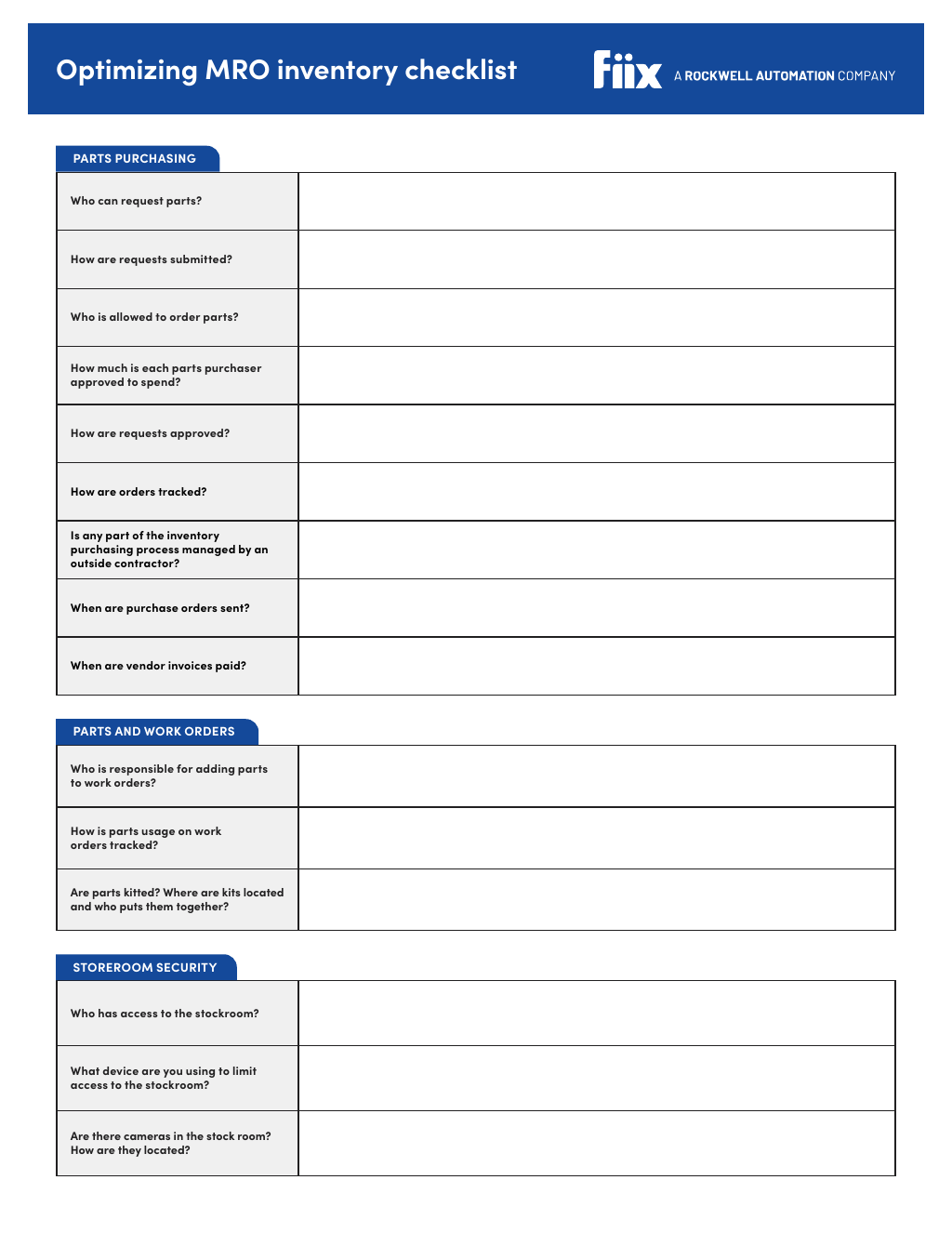 Optimizing MRO inventory checklist