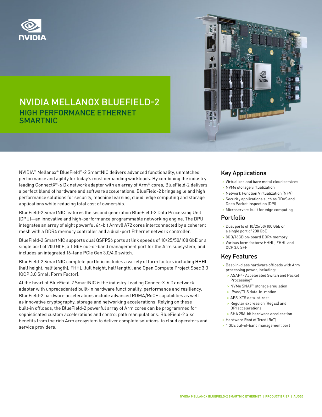 NVIDIA Mellanox Bluefield-2 Data Processing Unit (DPU)