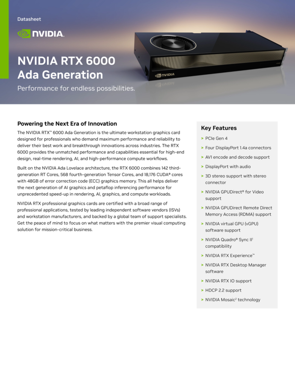 NVIDIA RTX 6000 Ada Generation Datasheet