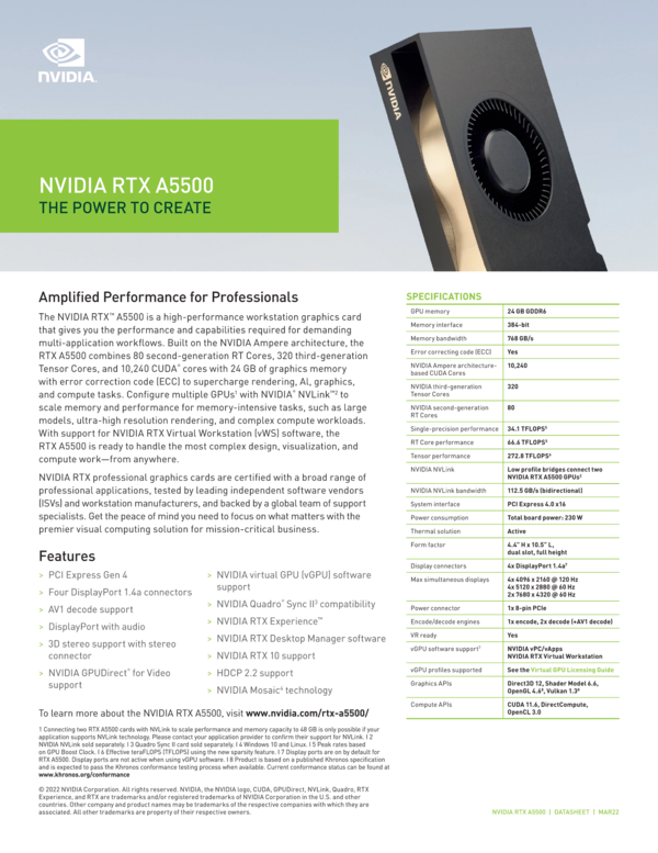 NVIDIA RTX A4000 Datasheet