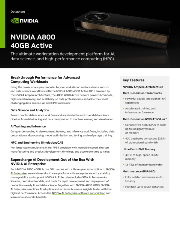 NVIDIA RTX A800 40GB Active Datasheet