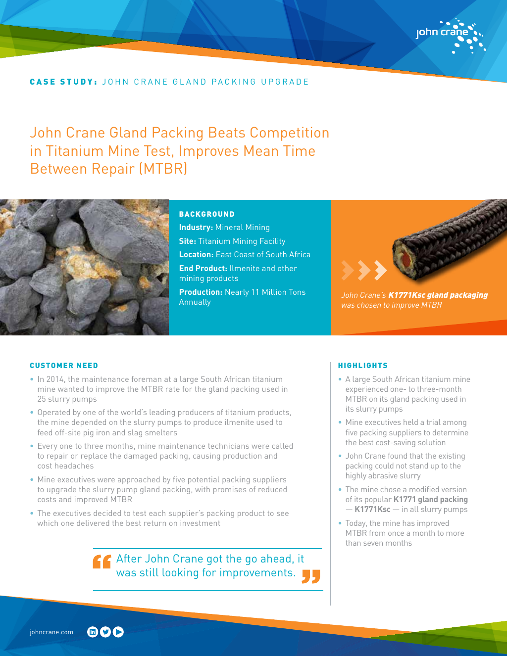Case Study John Crane Gland Packing Beats Competition in Titanium Mine