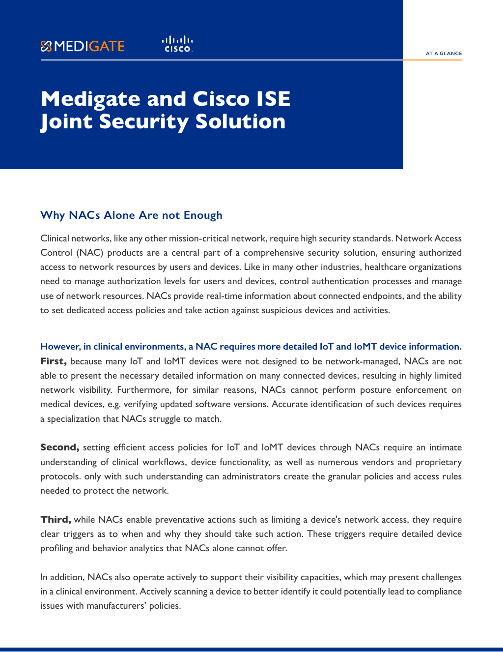 At a glance] Medigate and Cisco ISE Joint Security Solution