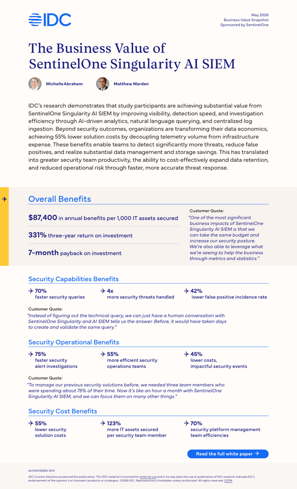 The Business Value of SentinelOne Singularity AI SIEM Snapshot