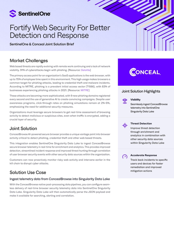 SentinelOne & Conceal Joint Solution Brief