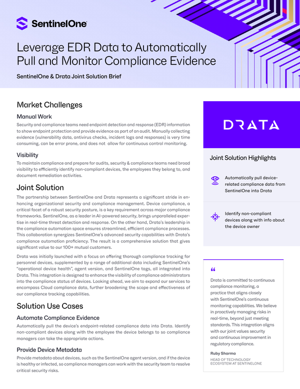 SentinelOne & Drata Joint Solution Brief