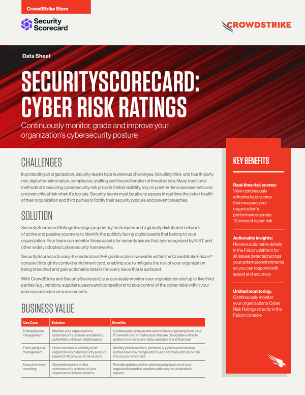 Crowdstrike Data Sheet - SecurityScorecard: Cyber Risk Ratings