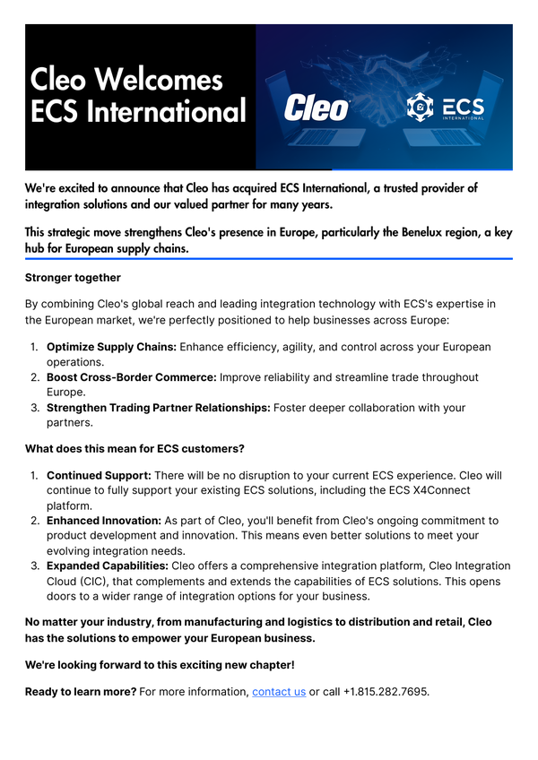 Cleo Acquires Ecs International