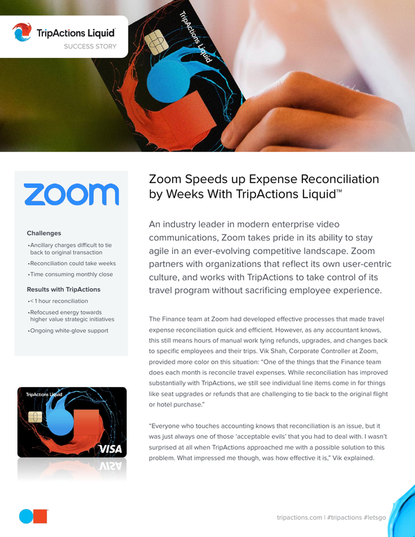 Zoom Speeds up Expense Reconciliation by Weeks With TripActions Liquid™
