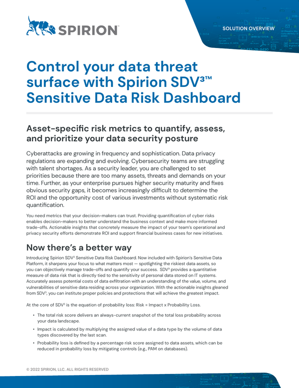 Spirion SDV³™ Sensitive Data Risk Dashboard