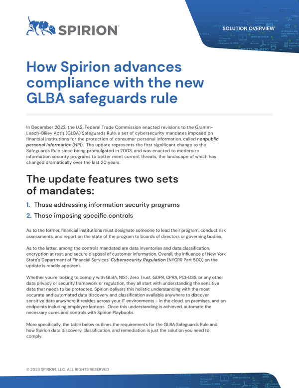 Solution Overview: How Spirion advances compliance with new GLBA safeguards rule 