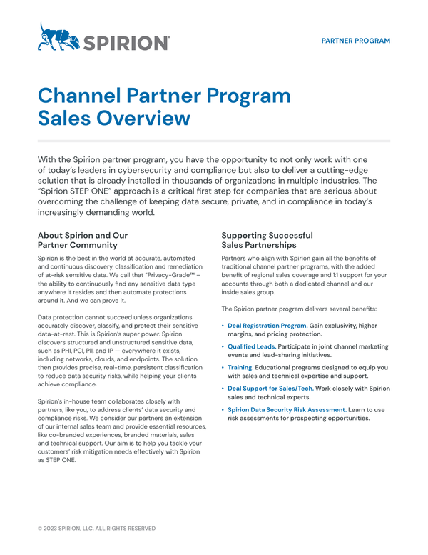 Spirion Channel Partner Program Sales Overview