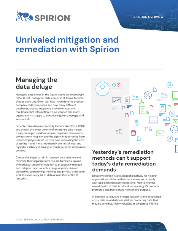 Unrivaled mitigation and remediation with Spirion Sensitive Data Platform