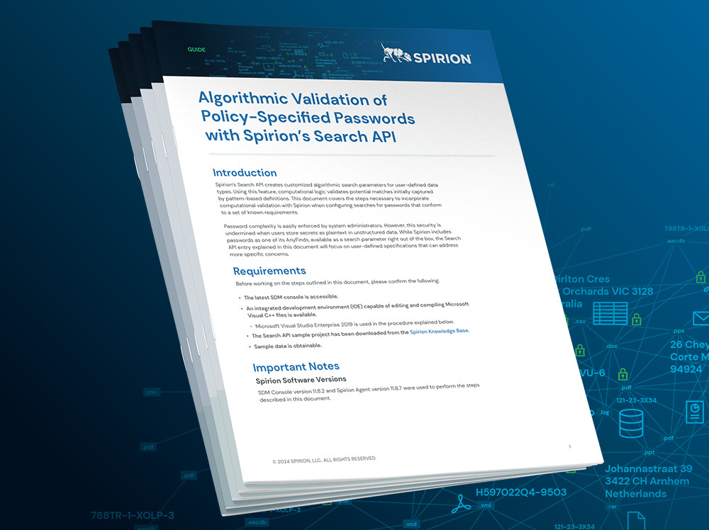 Algorithmic Validation of Policy-Specified Passwords with Spirion’s Search API