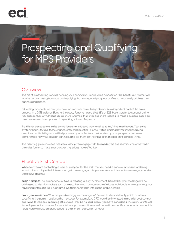 Prospecting And Qualifying For MPS Providers