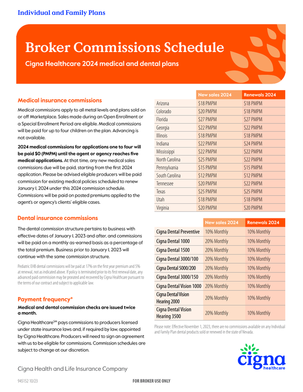 Cigna Healthcare IFP Broker Commissions 2024