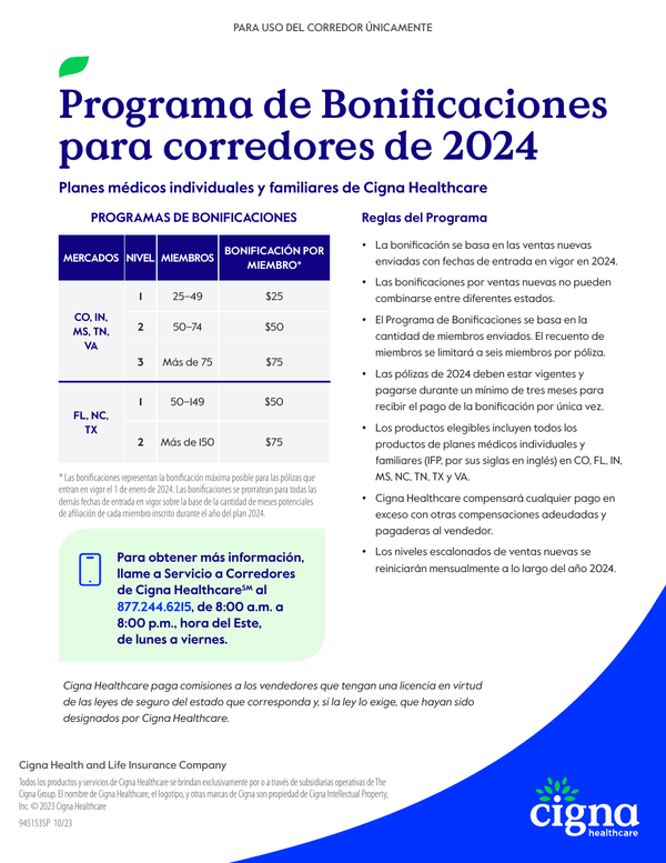 Cigna Healthcare IFP Medical Bonus En Español