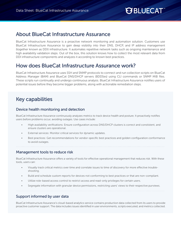 [Data Sheet] BlueCat Infrastructure Assurance for Integrity