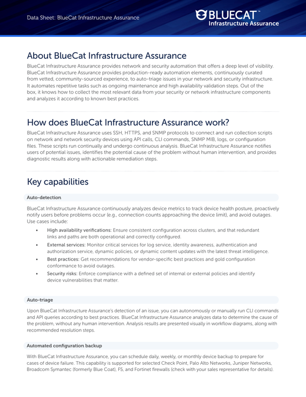 [Data Sheet] BlueCat Infrastructure Assurance: Firewalls and DDI