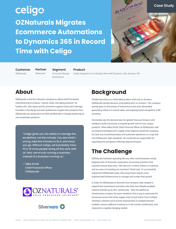 OZNaturals Migrates Ecommerce Automations to Dynamics 365 in Record Time with Celigo