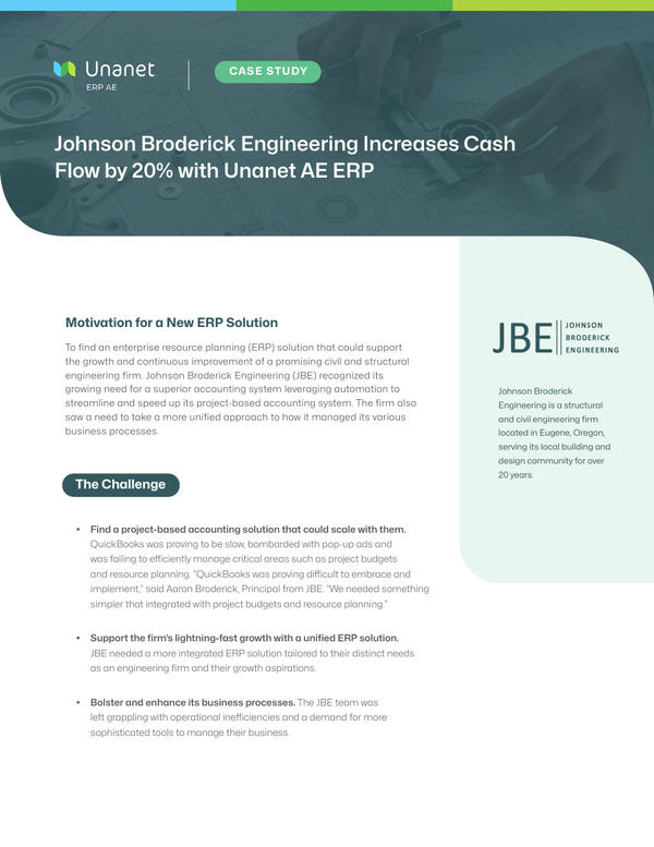 Johnson Broderick Engineering Increases Cash Flow by 20% with Unanet AE ERP