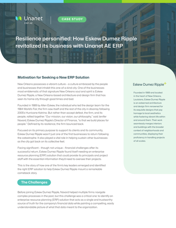 Resilience personified: How Eskew Dumez Ripple revitalized its business with Unanet AE ERP