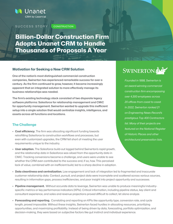 Billion-Dollar Construction Firm Adopts Unanet CRM to Handle Thousands of Proposals A Year