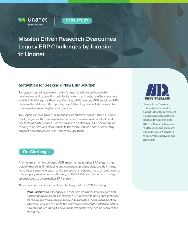 Mission Driven Research Overcomes Legacy ERP Challenges by Jumping to Unanet