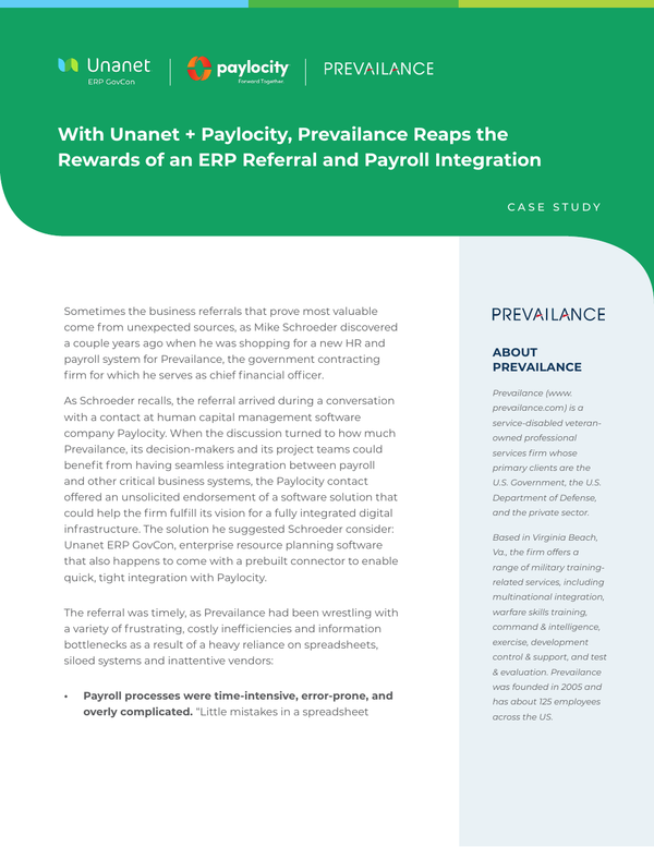 With Unanet + Paylocity, Prevailance Reaps the Rewards of an ERP Referral and Payroll Integration