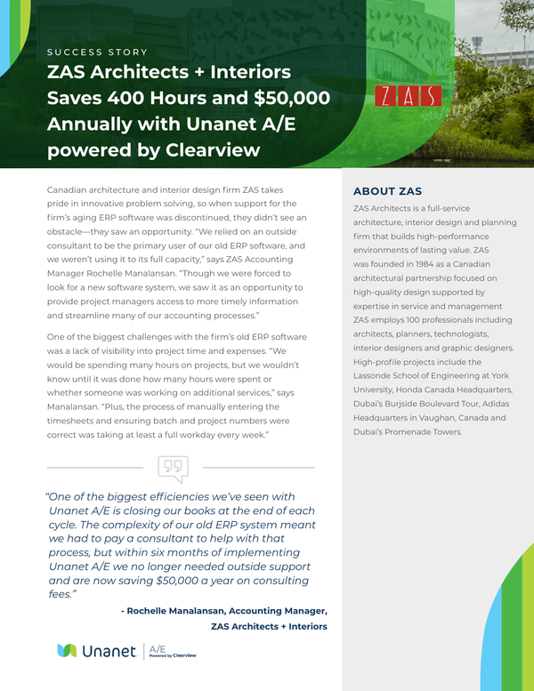 ZAS Architects + Interiors Saves 400 Hours and $50,000 Annually with Unanet A/E powered by Clearview