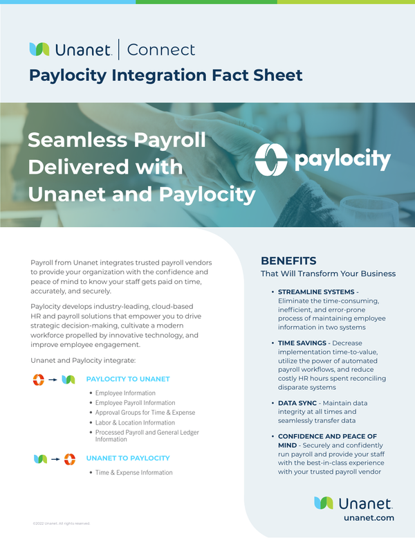 Paylocity Integration Fact Sheet: Seamless Payroll Delivered with Unanet and Paylocity