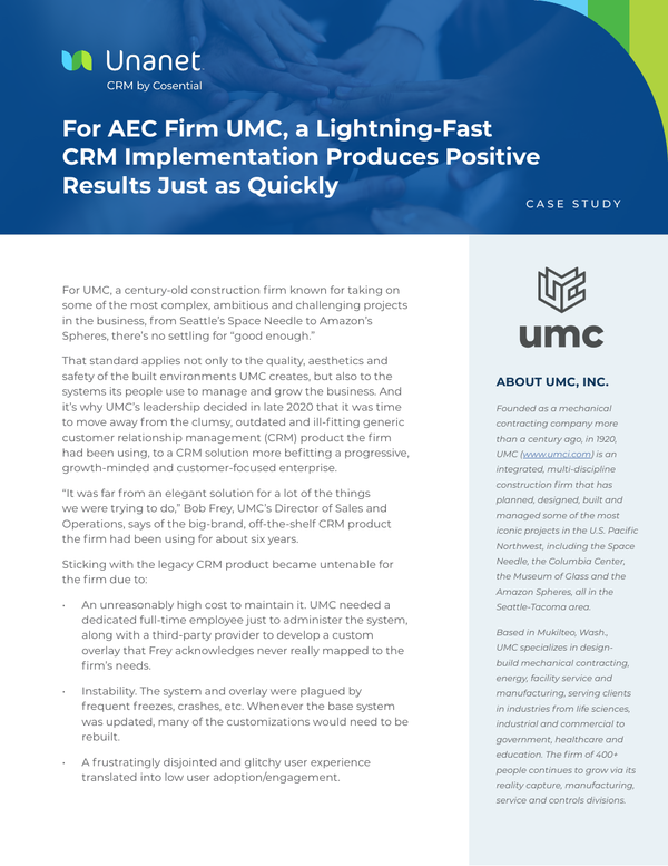 For AEC Firm UMC, a Lightning-Fast CRM Implementation Produces Positive Results Just as Quickly