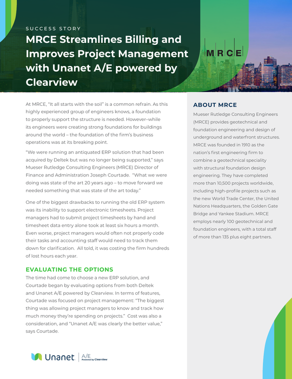 MRCE Streamlines Billing and Improves Project Management with Unanet A/E powered by Clearview