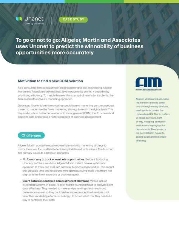 To go or not to go: Allgeier, Martin and Associates uses Unanet to predict the winnability of business opportunities more accurately