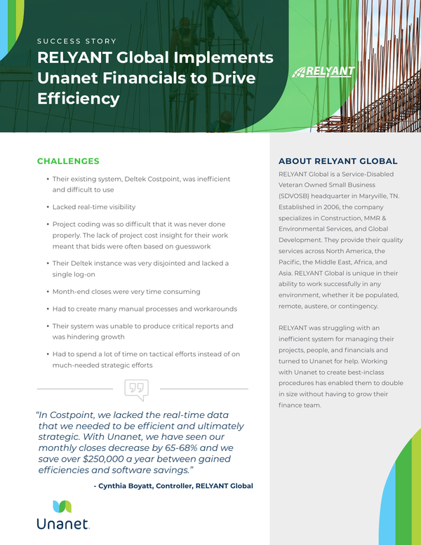 RELYANT Global Implements Unanet Financials to Drive Efficiency