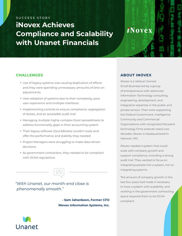 iNovex Achieves Compliance and Scalability with Unanet Financials